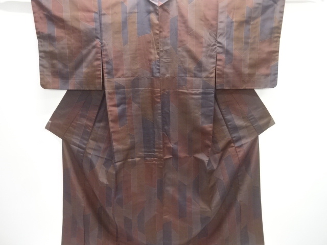 JAPANESE KIMONO / ANTIQUE KIMONO / SILK / TSUMUGI / GEOMETRIC